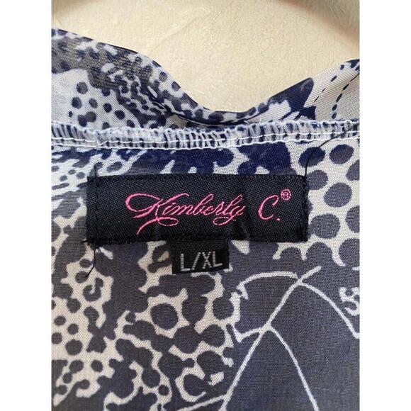 Kimberly C. Navy Blue Floral Topical Light Weight Duster L/XL - Picture 4 of 6